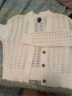 GAP Cream Open-Knit Button-Front Cardigan